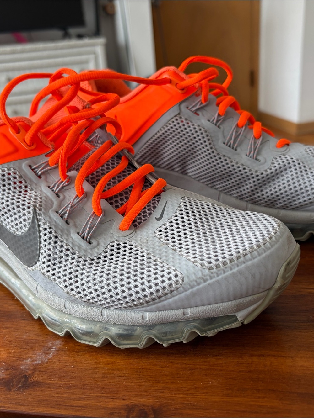 Nike Men's Athletic Shoes - Gray with Bright Orange Laces